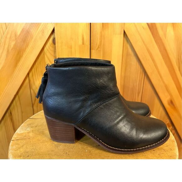 Toms Carpe Diem Ankle Boots Booties Shoes Size 5.5 Black Leather - Picture 1 of 8